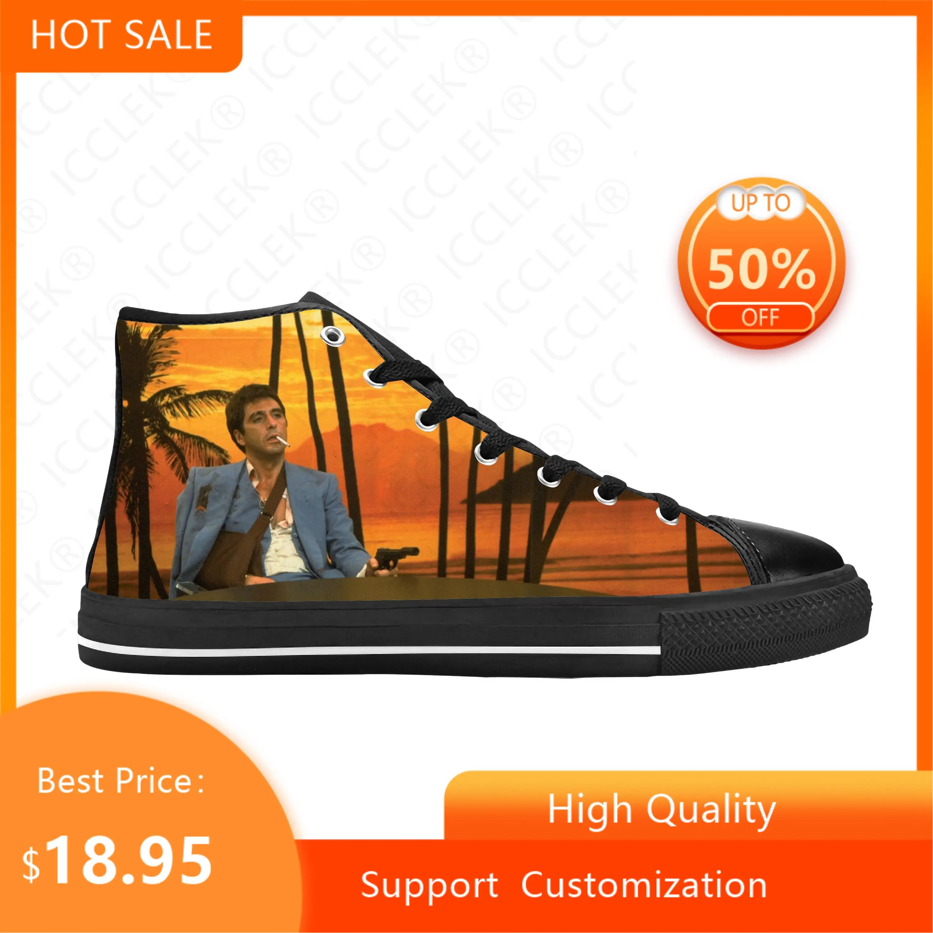 Hot Movie Scarface Tony Montana Al Pacino Fashion Casual Cloth Shoes High Top Comfortable Breathable 3D Print Men Women Sneakers