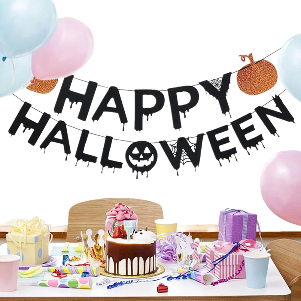 

Halloween Banner Black Orange Pumpkin Decoration Hanging Garland For Party Window Door Outdoor Indoor Use
