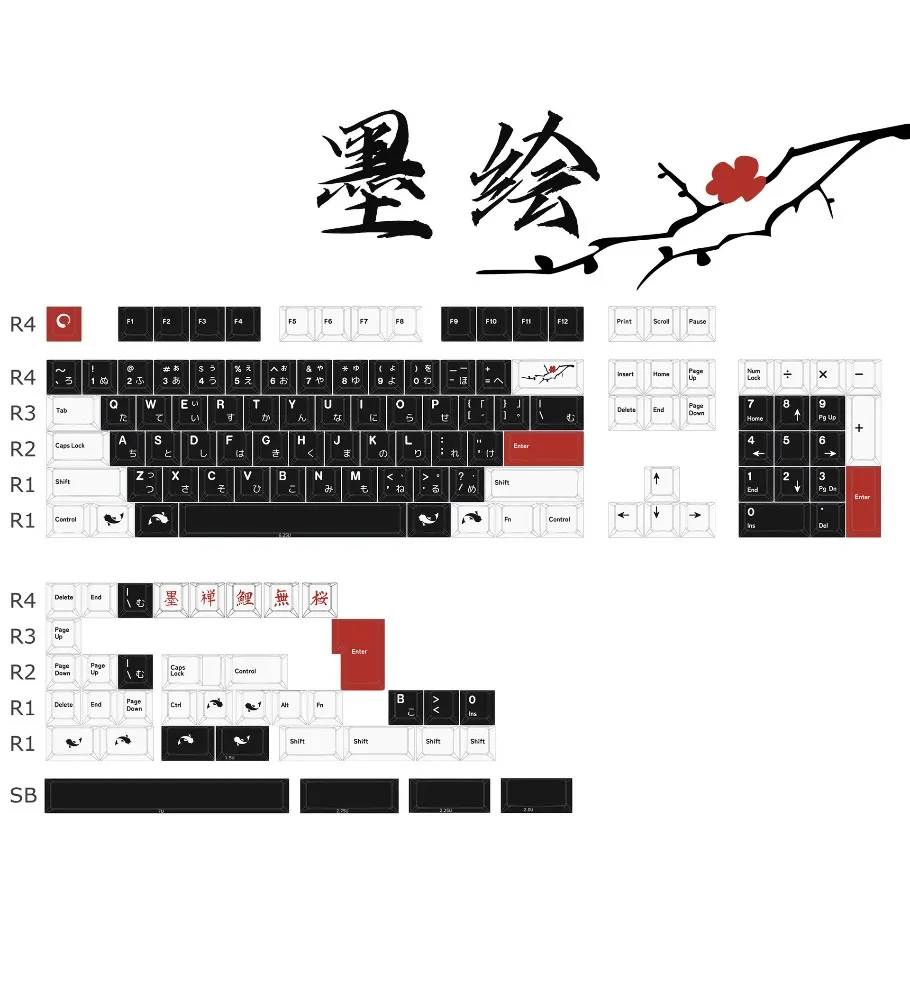 Ink-painted keycaps Original side-engraved light-transmitting PBT five-sided thermal sublimation mechanical keyboard cap