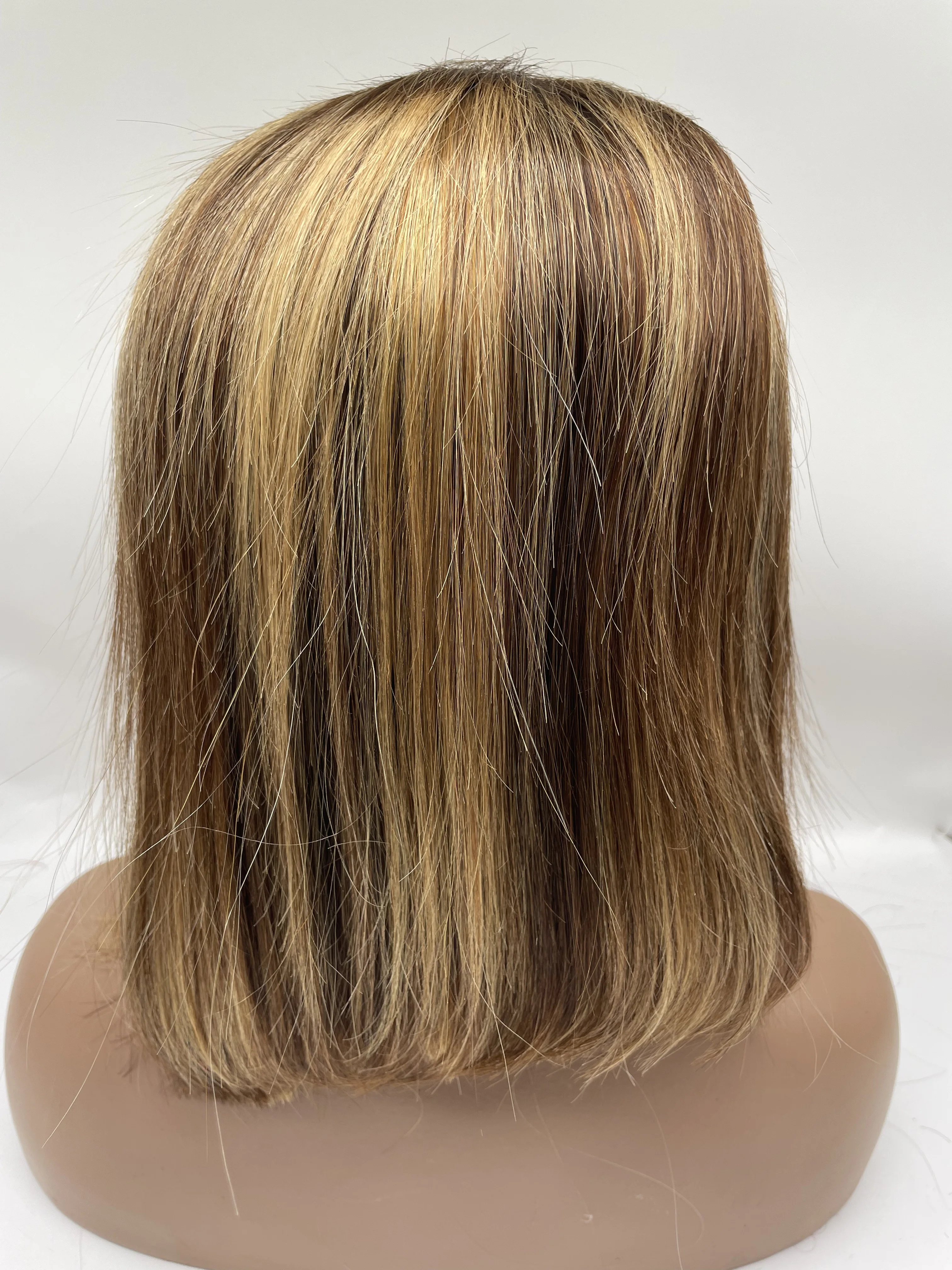 N.L.W-Peluca de cabello humano liso de 13x4 para mujer, postizo de encaje frontal, corte Bob corto, 12 pulgadas, 180% de densidad, color P4/27