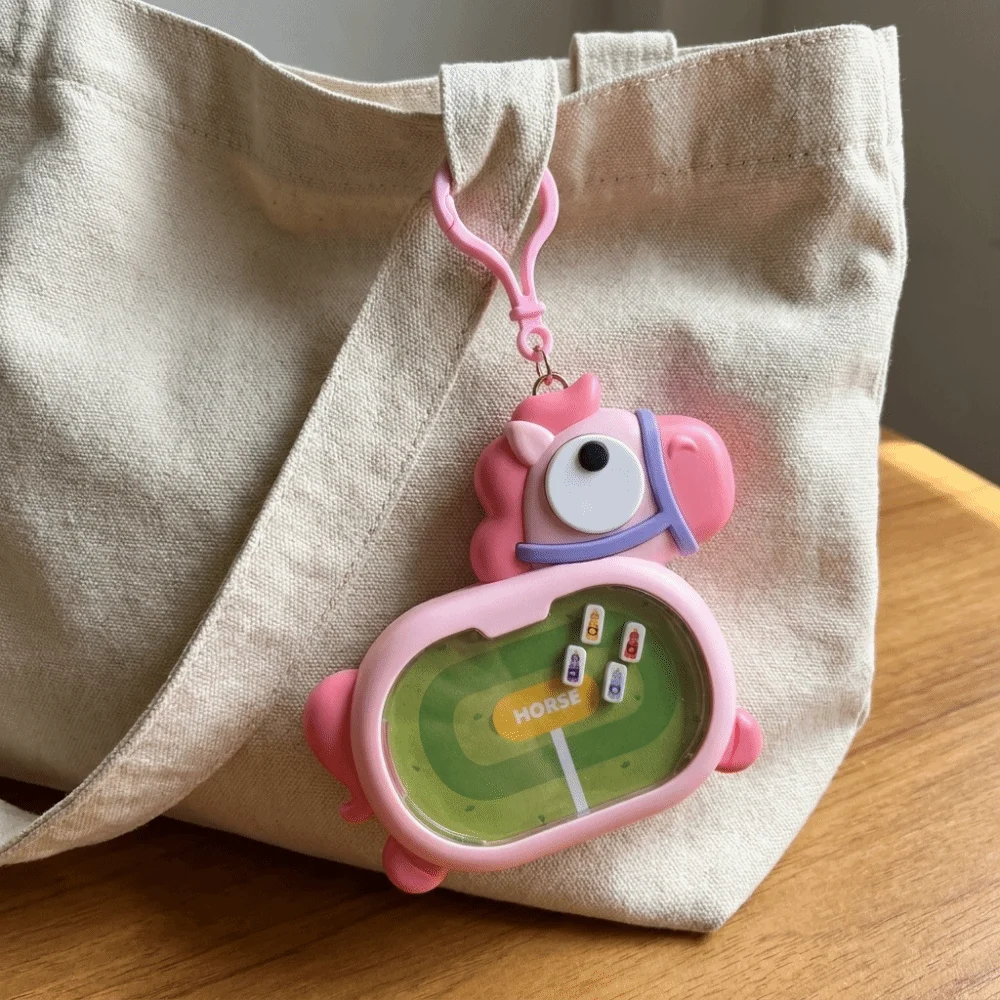 Portable Charm Funny Magnetic Horse-Racing Keychain Cartoon Plastic Backpack Charm Hanging Fidget Keychain Keyring Charm