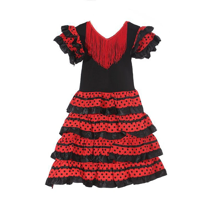 Vestido de baile flamenco español tradicional para niñas falda clásica de estilo gitano Flamengo Festival de corrida de toros chica mexicana roja