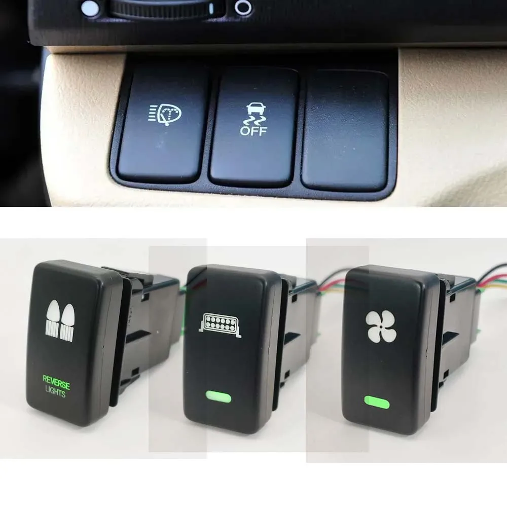 

1Pc Green LED Rear Fog Light Reverse Lamp Power On Off Fan Switch Button With Wire For Honda Accord 2003 - 2007 Accessories