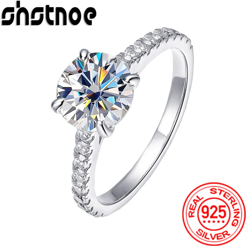 

SHSTONE 3ct D Color All Moissanite Ring s925 Sliver Plated 18k White Gold Wedding Band Engagement Rings For Women Fine Jewelry