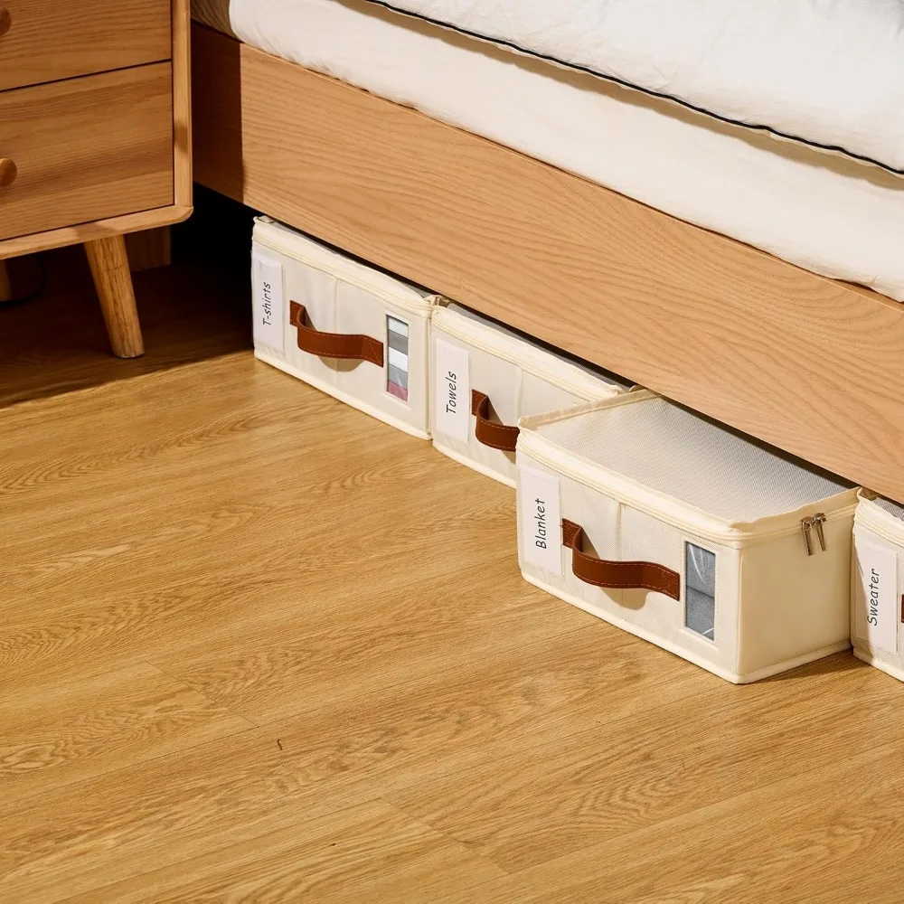 Organizadores de lençóis de 6 pacotes com zíper, etiqueta e alça - caixa de armazenamento para roupas, roupas e brinquedos
