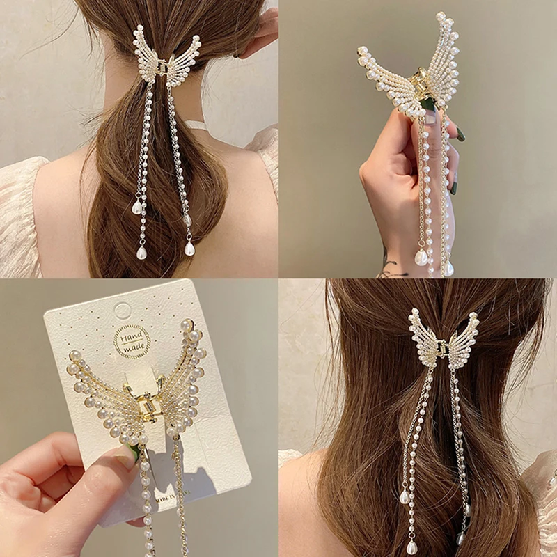 New Butterfly Pearl Tassel Hairpin Korean Simple Side Clip Liu Haibian Clip Shark Hairpin Hair Accessories Women