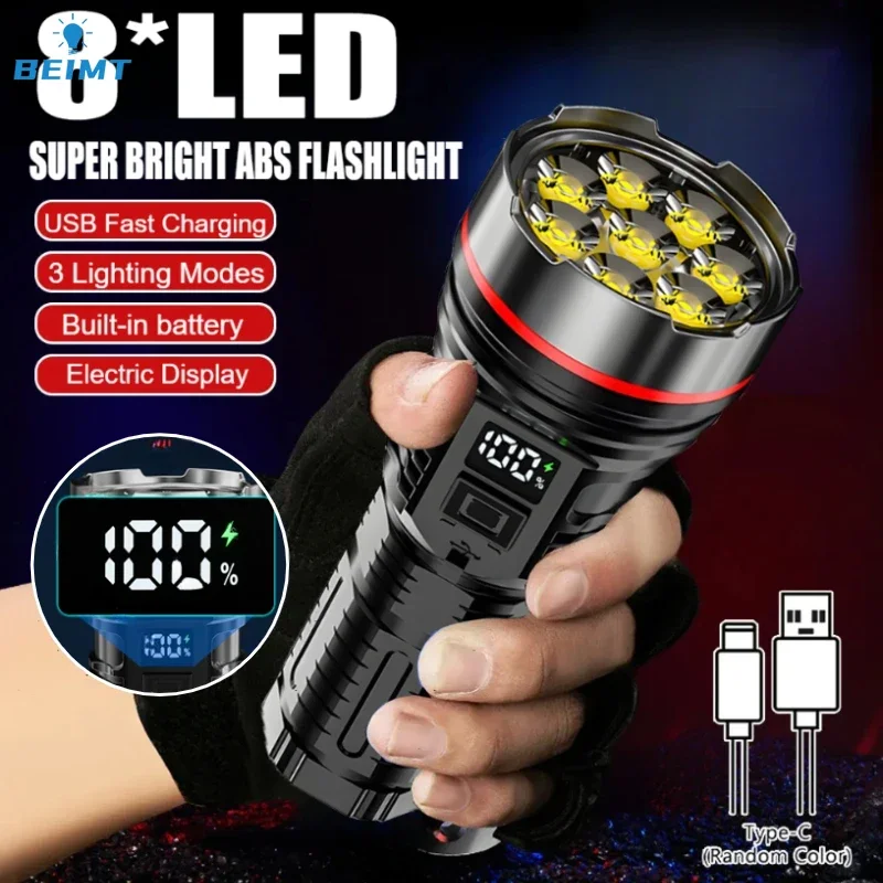 Sterk licht LED-zaklamp Ingebouwde batterij USB oplaadbaar Draagbaar LED-licht Waterdicht ABS Campingzaklamp Buitenlantaarn