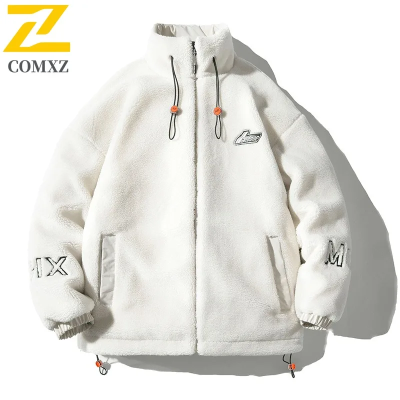 

COMXZ 2025 New Men's Winter Sherpa Jacket Retro Stand Collar Casual Warm Cotton Coat Outdoor Hiking Fishing Parka