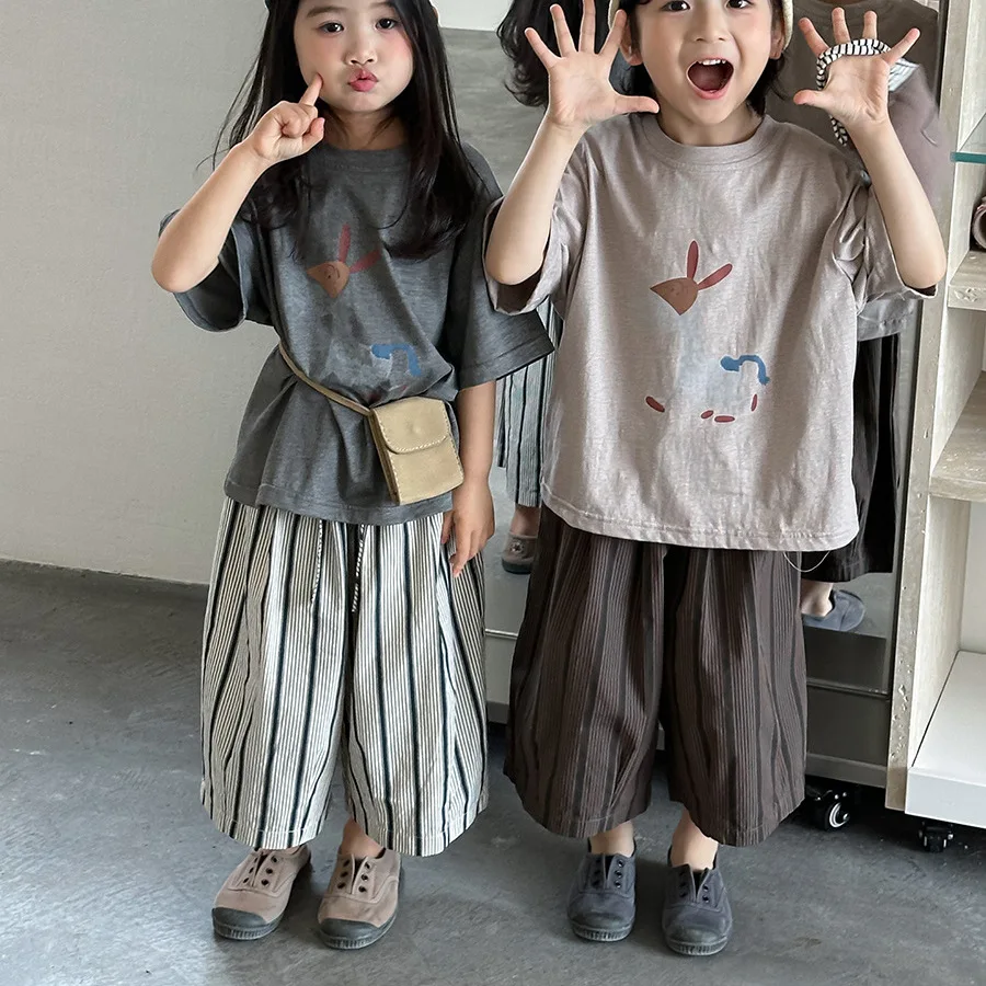 Pants 2026 Spring and Summer New Childrens Clothing Korean Boys and Girls Mori Department Retro Vertical Seven Minute Pants