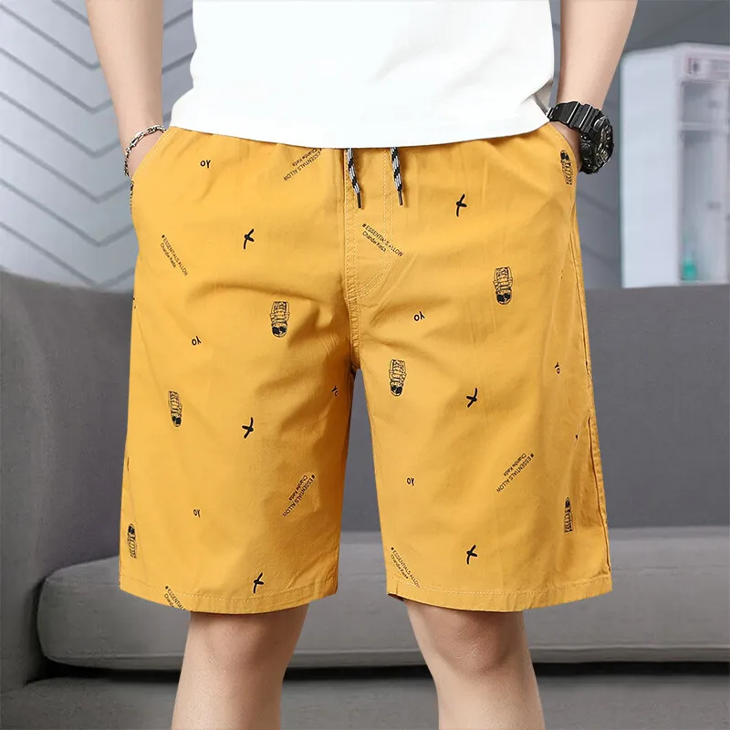 

Men's Cotton Shorts Printed Casual Shorts Travel Bermuda Shorts Elastic Waist Golf Shorts