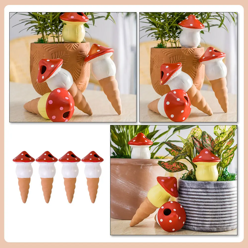 

4Pcs Self Watering Mushroom Shape Plant Spikes Ceramic Watering Tools for Flowers Indoor Outdoor Garden Plant Waterer