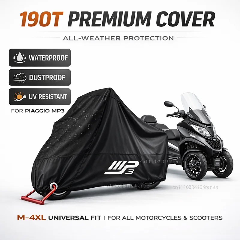

For Piaggio MP3 125 300 400 500 MP3125 MP3300 MP3500 2025 190T Scooter Cover Waterproof Dustproof UV Protection All Season