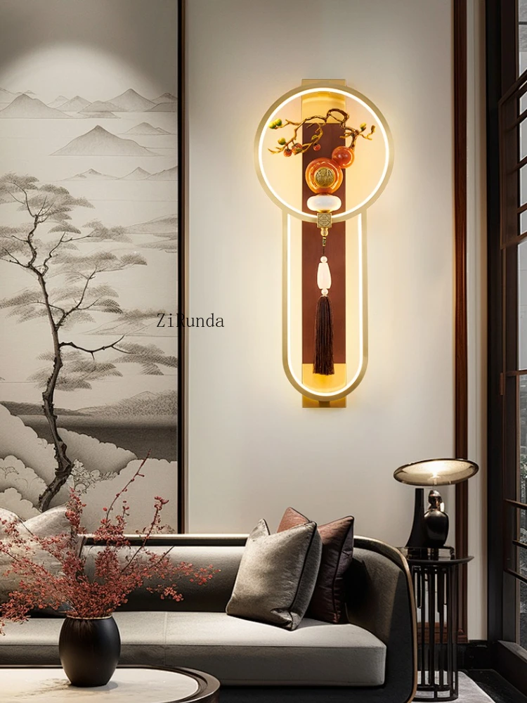 *مصباح جداري على الطراز الصيني الجديد مصنوع بالكامل من الخشب الصلب المصنوع من النحاس لغرفة المعيشة وخلفية الجدار مصباح بجانب السرير لغرفة النوم على الطراز الصيني