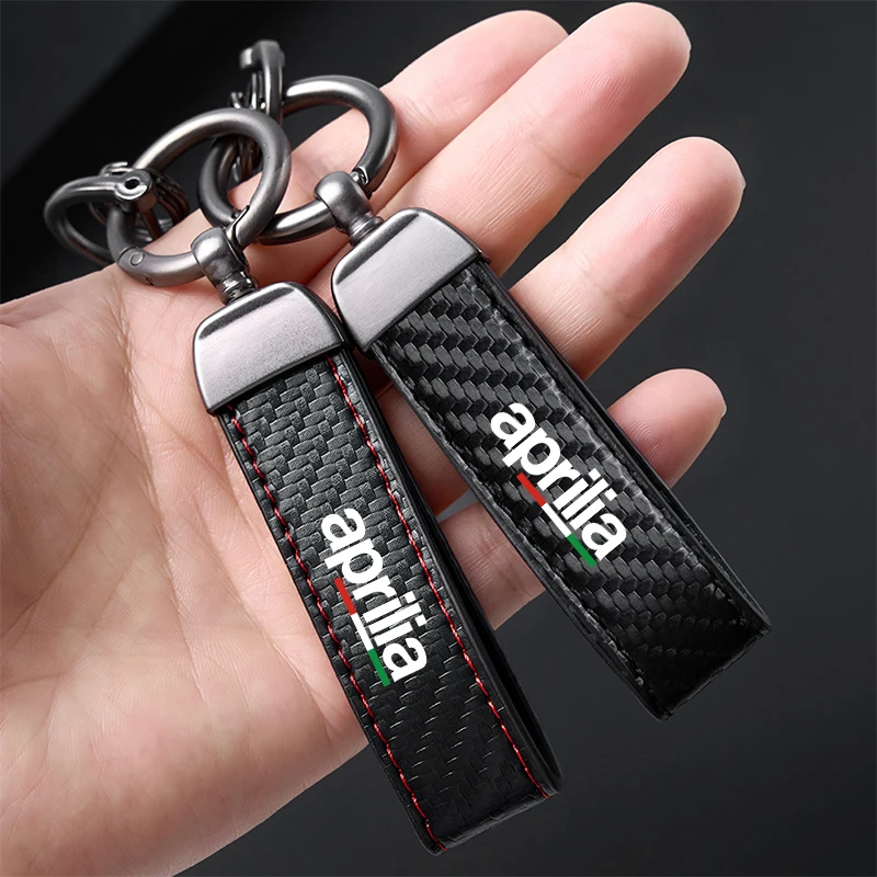 Motorcycle Carbon Fiber Leather Keychain Horseshoe Buckle Jewelry for Aprilia RSV4 RS660 Tuono 660 RSV1000/R Caponord 1200