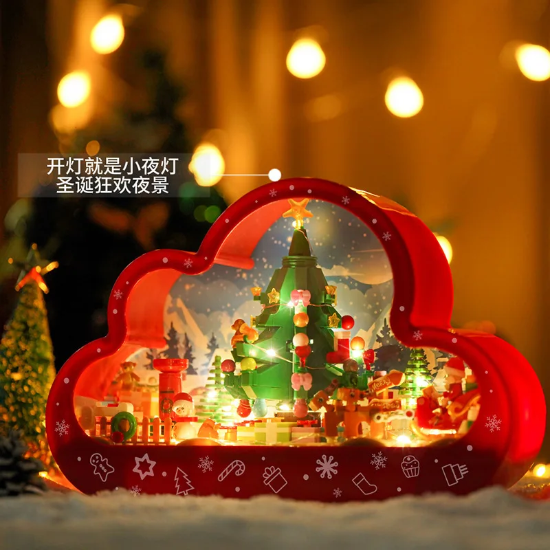 

Санта-Клаус, строительный блок, набор игрушек с подсветкой, романтические вишни, розы, замок, кирпичи, декоративные игрушки для девочек, детей