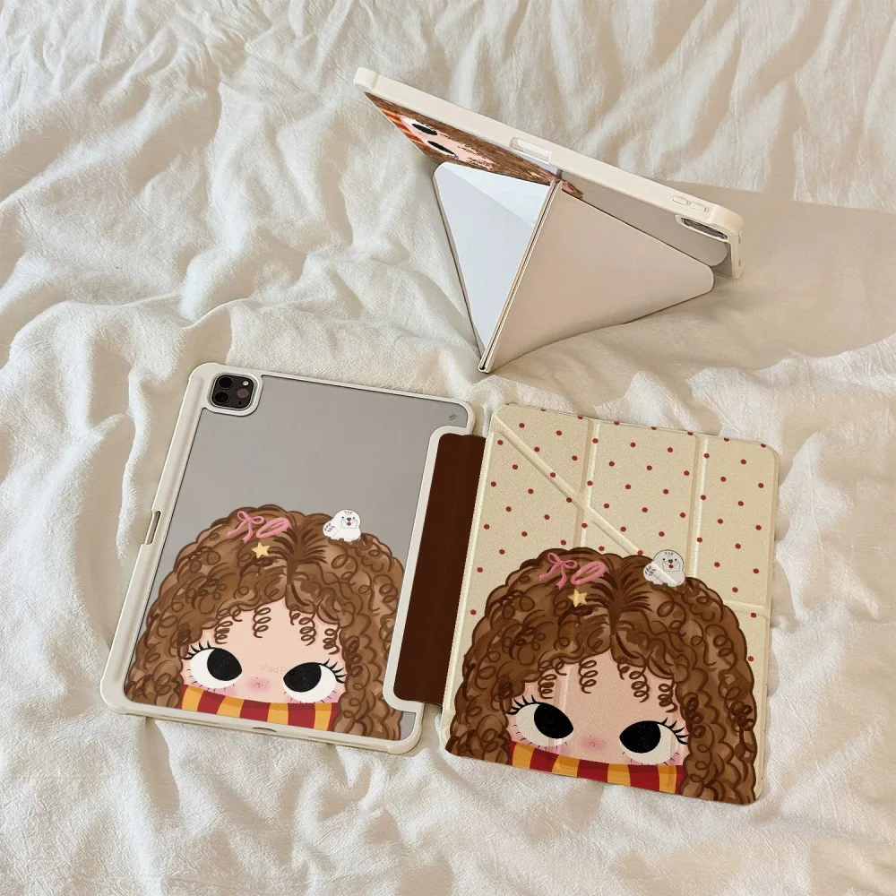 Curly Hair Girl Tablet Cover For iPad Pro 11 12.9 13 M4 M5 9.7 10.2 Air 56 Funda for Samsung Tab A8 A9 A11 S6 S7 S8 S9 S11 Cover