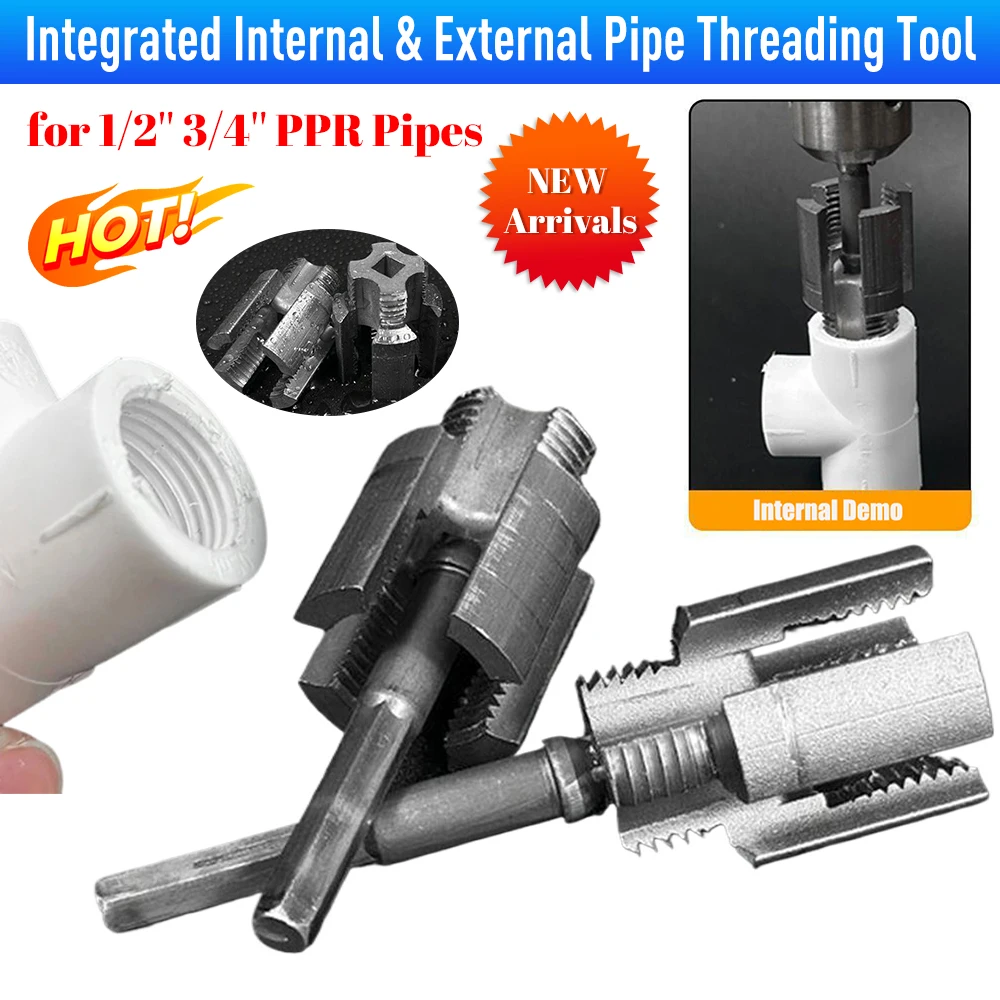 Integrar ferramentas de rosqueamento de tubulação interna e externa, molde de corte de linha de tubulação de função dupla para reparos de rosca de tubos de 1/2 ''3/4''