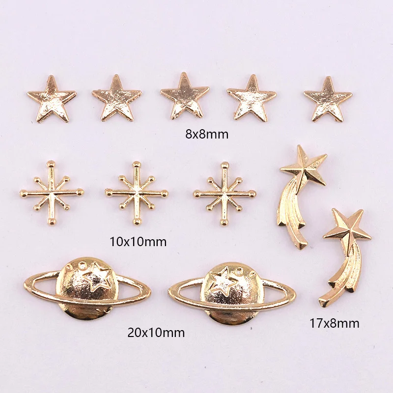 20pcs Phone Case Embellish Mini Gold Nail Charm DIY 3D Meteor Star Planet Alloy Accessory For Scrapbook Mold Filler