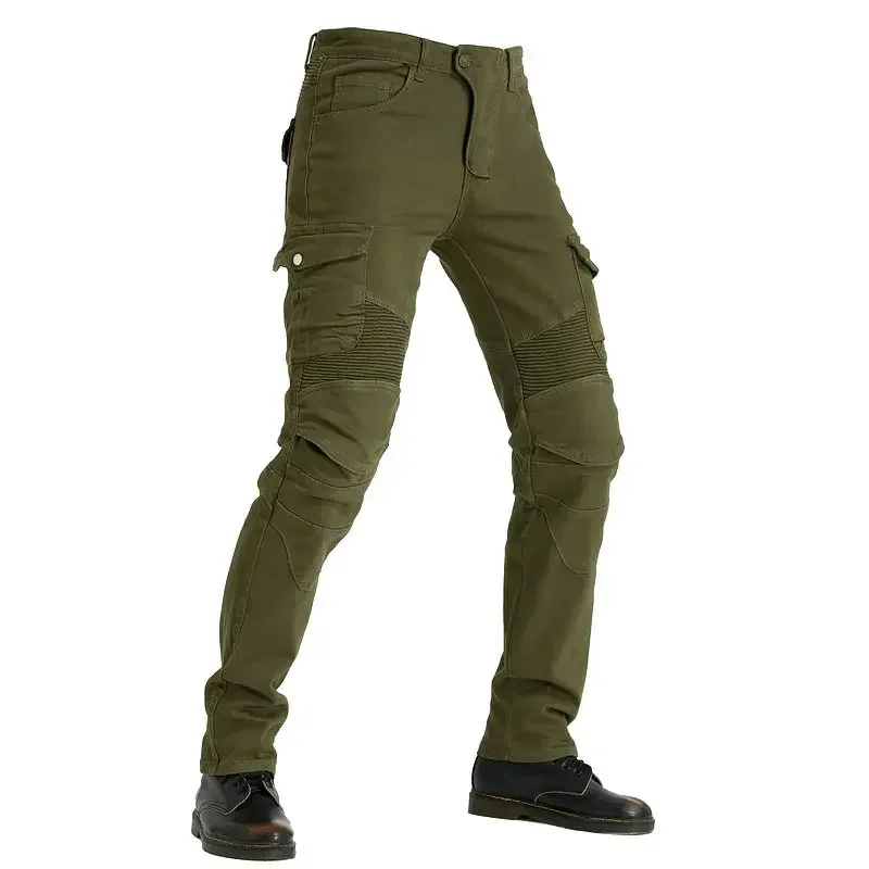 

Volero Motorcycle Winter Velvet Inner Riding Jeans Army-Green Knight Protective Pants Loose Straight High Flexibility Trousers