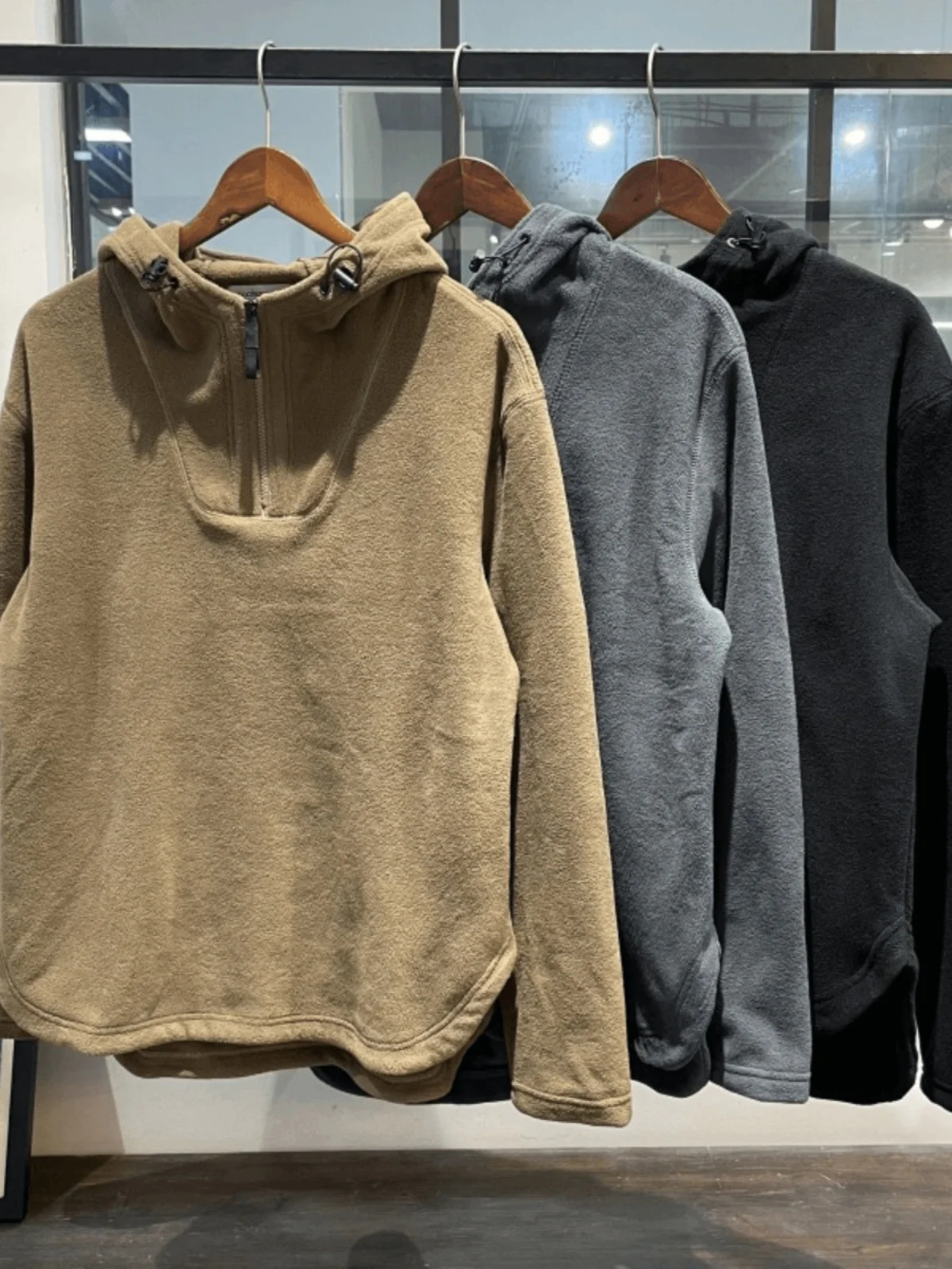 

Retro Fce Hoodie Men's Loose Fit Zip-Up Long Sve Overhead Coat Thi Stand Edition Pure Color Autumn Winter Sle