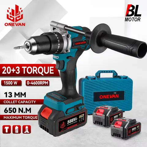 ONEVAN 13MM 650N.M 브러시리스 전기 임팩트 드릴 20+3 토크 전기 해머 드릴 파워 툴 (마키타 18V 배터리 핀용)