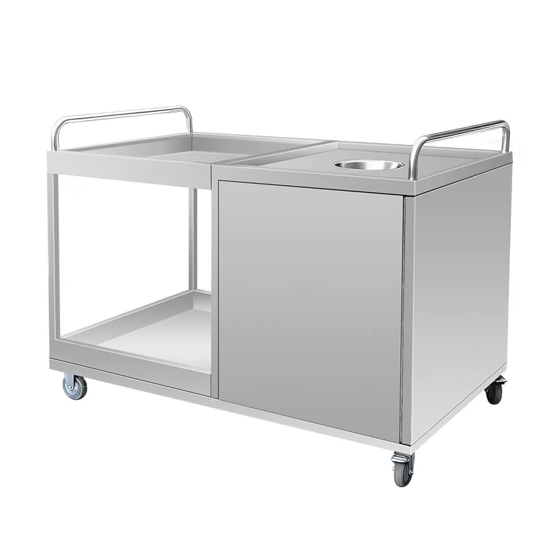 Stainless Steel Waste Collection Cart Commercial Kitchen Food Waste Station Tray and Plate Collector 120x60x80 cm