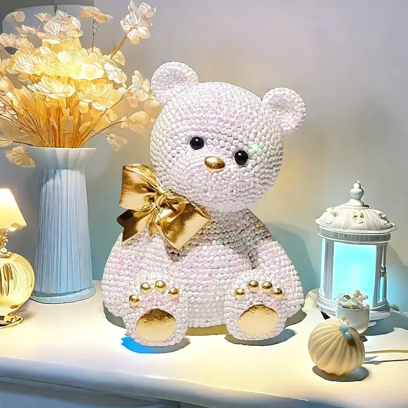 1 Piece of Creative White and Colorful Dot Bead Bear, Perfect Valentine's Day Gift, Resin Statue Decoration, Small Figurine Decoration, Suitable for Bookshelf, Living Room, or Office Decor - Personalize Your Ideal Space, No Electricity Needed