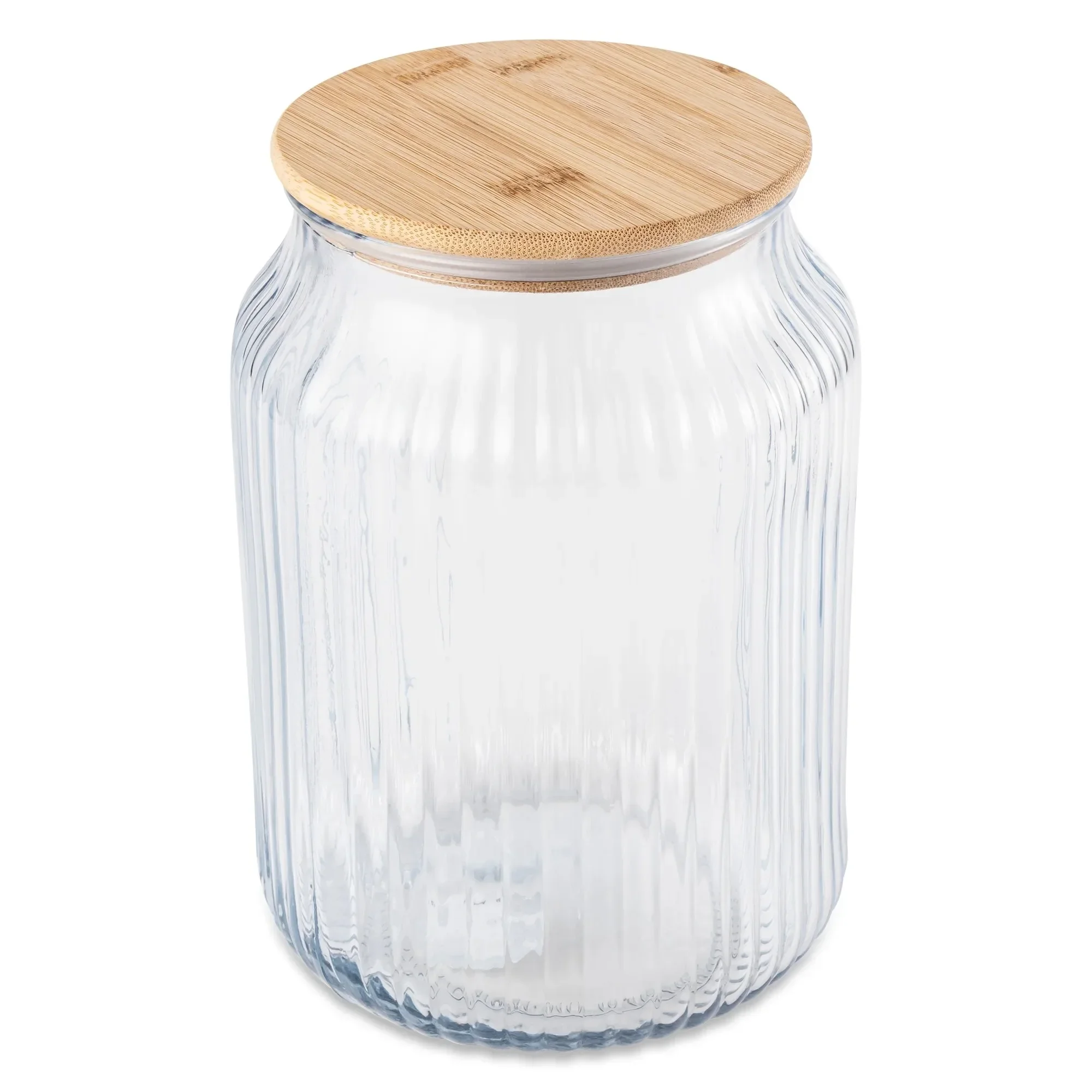 Thyme & Table Large (3 L) Ribbed Glass Kitchen Organization Jar with Bamboo Lid, Clear