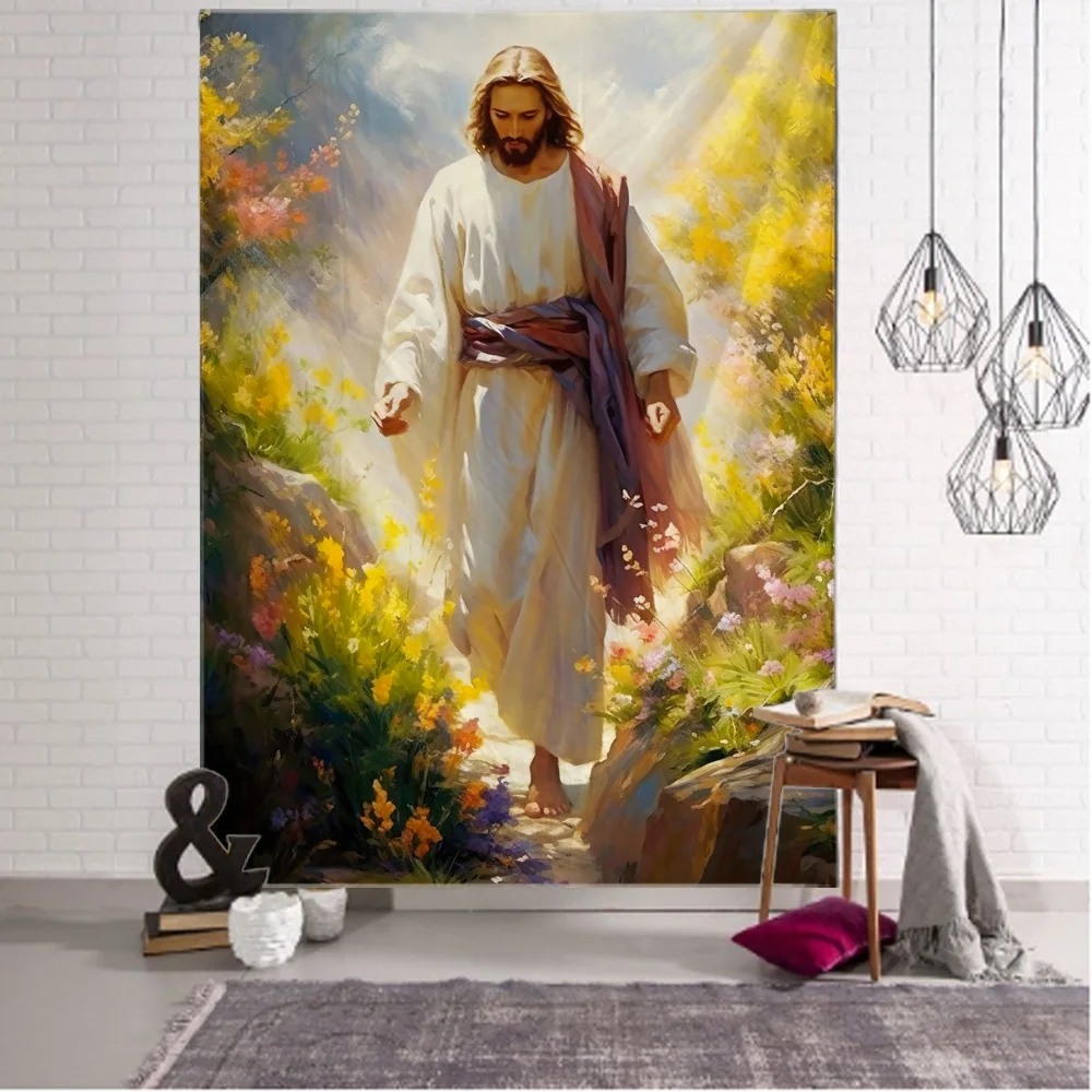 Tapeçaria de pintura a óleo vintage com jesus cristo design para decoração de parede, para casa, quarto, sala