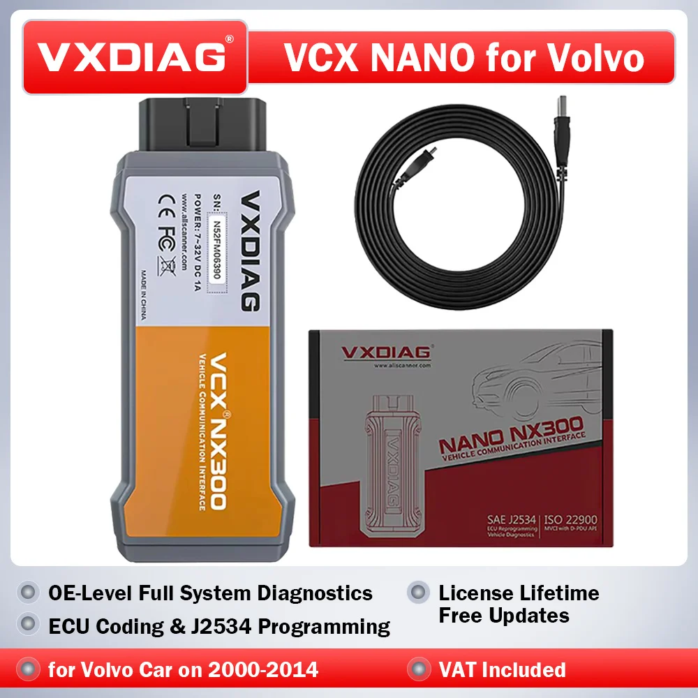 VXDIAG VCX NANO per Volvo 2014 OBD2 Scanner NX300 Strumento diagnostico OE-Level Sistema completo Diagnostico J2534 Programmazione ECU Codifica Test dei componenti