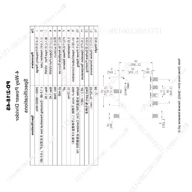 

ert2/18-4 S 2-18GHz 20W SMA RF Microwave One Minute Four Power Splitter