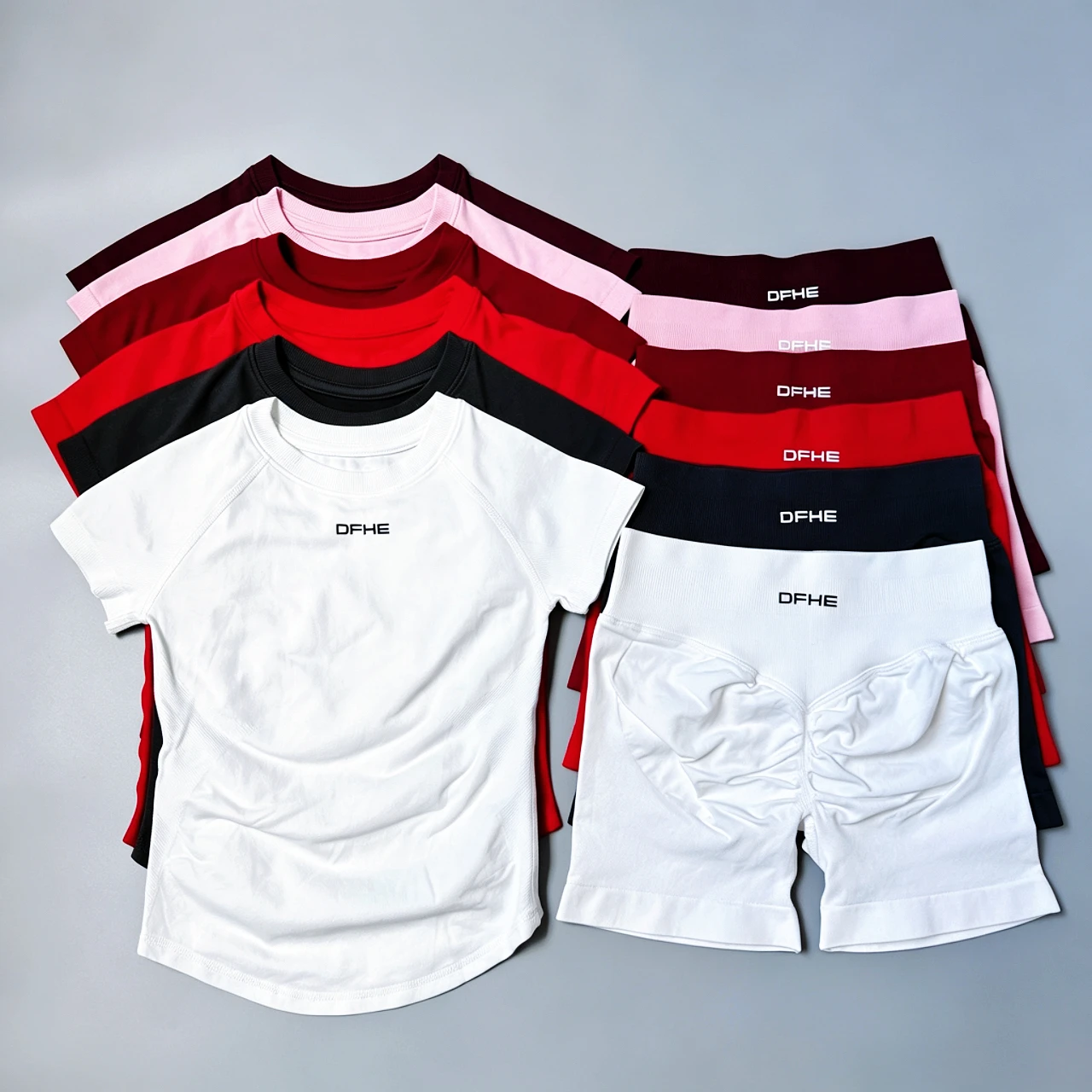 DFHE 2 Piece Athletic Tracksuit, Seamless Short Sleeve Yoga Wear, High Stretch Running Shorts, Gym Training Outfit