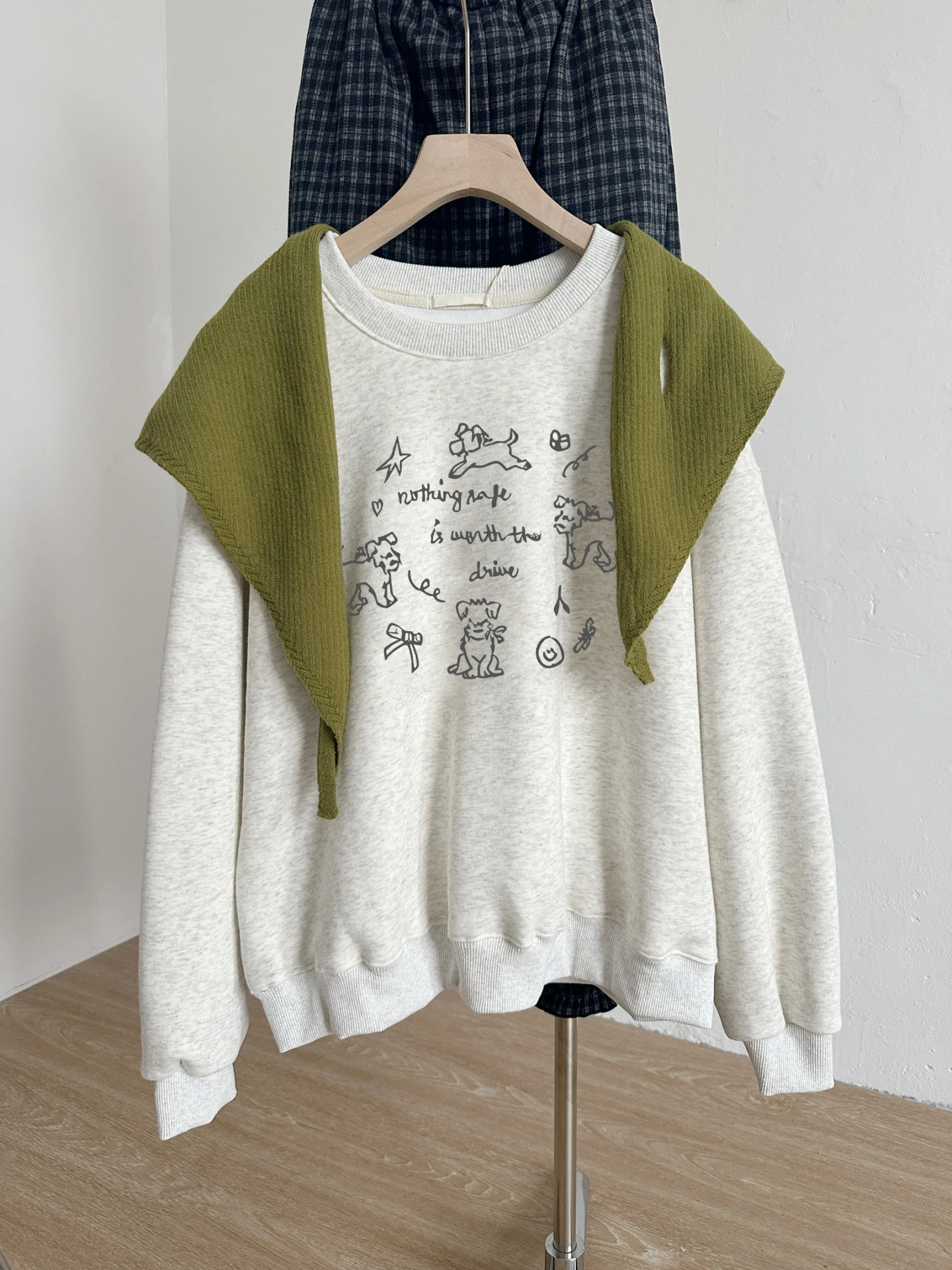 

Корейский Sle Lazy Cute Print круглый Ne Long Sve женский свитшот весна осень свободный утягивающий повседневный топ