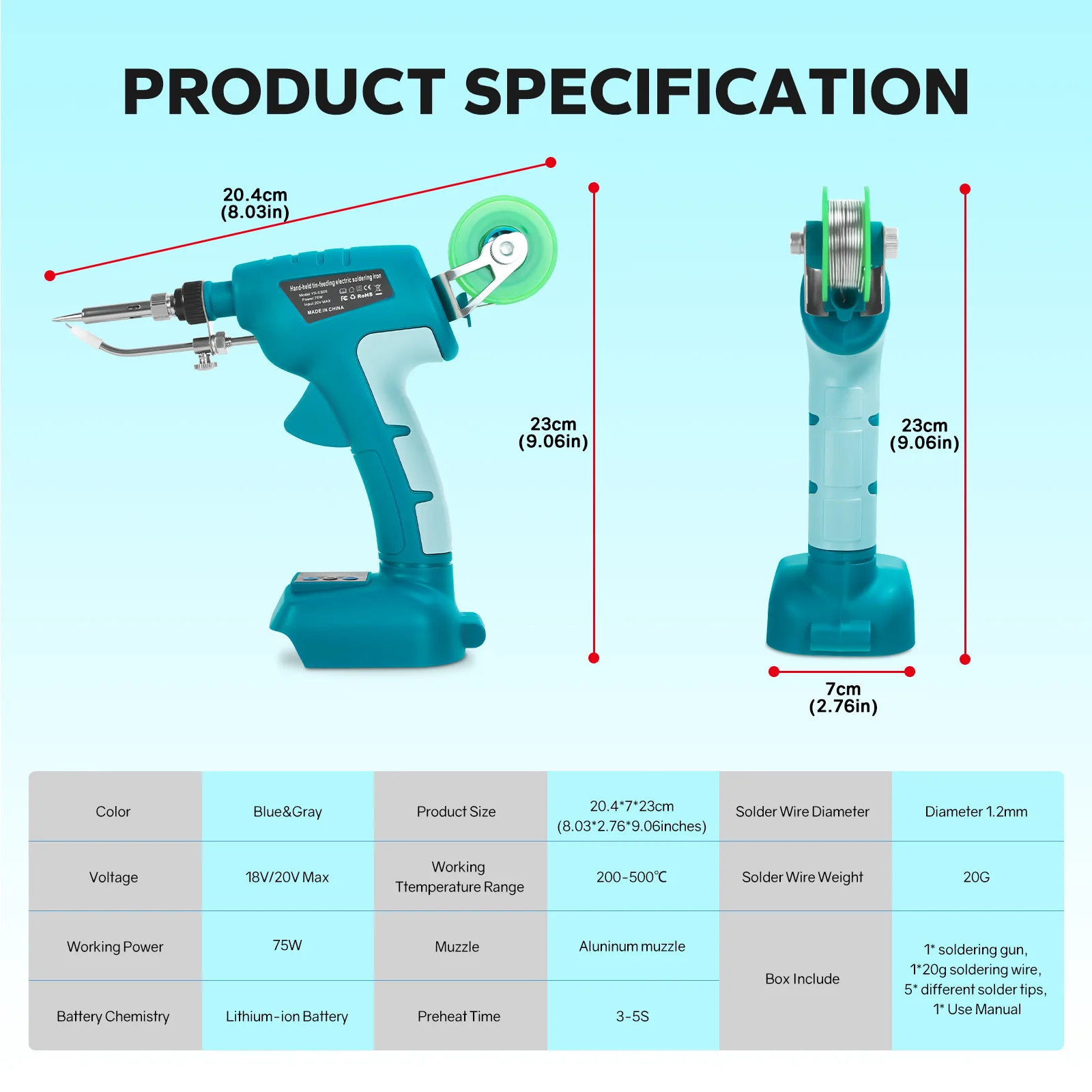 75W Cordless Soldering Iron Kit 200℃-500℃ Digital Display Electric Soldering Gun DIY Repair Tool for Makita 18V Battery Pin