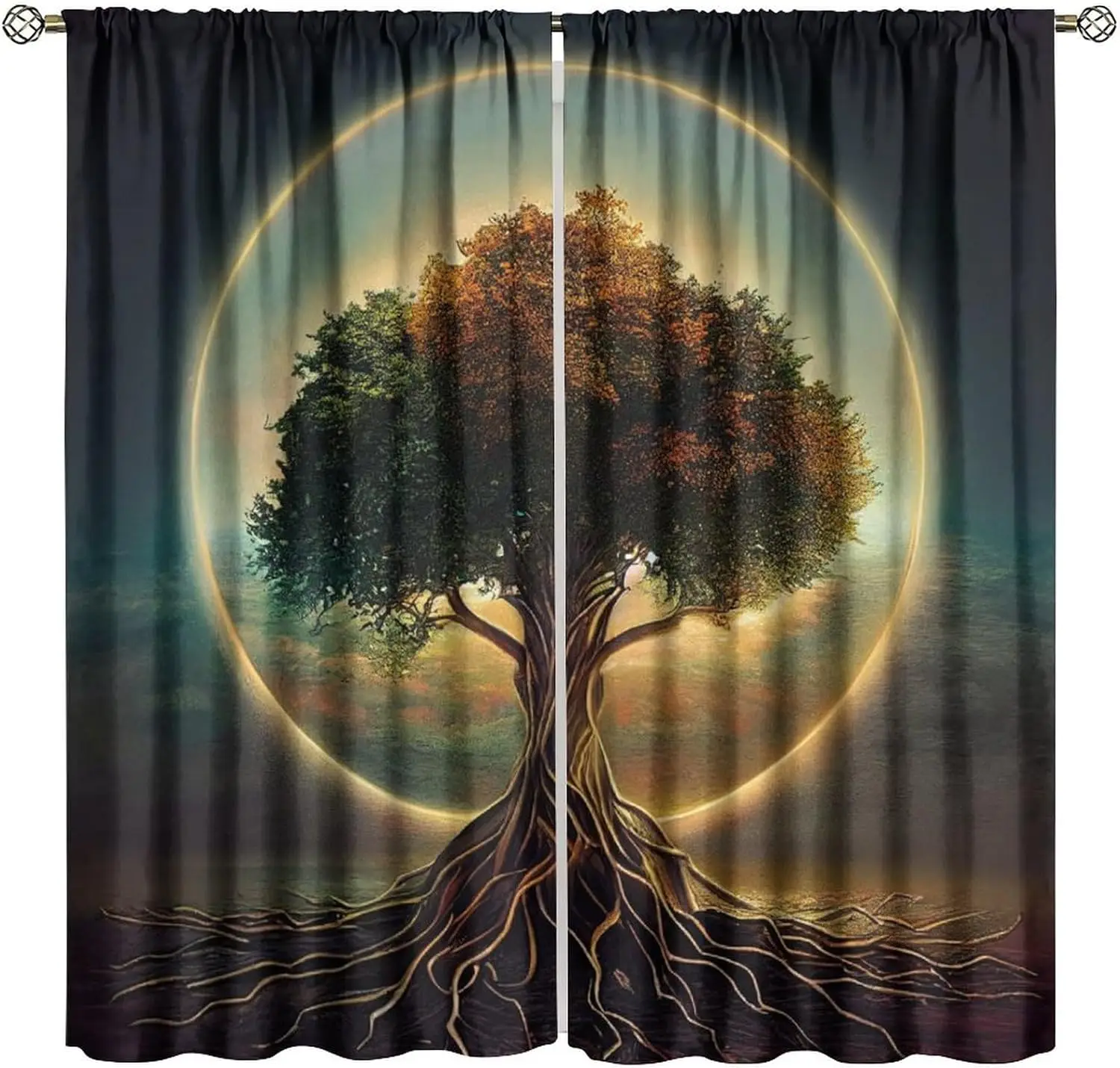 Dramatic Tree Forest Curtain Pair Boho Nature Window Drapes Woodland Tapestry Curtains 2pcs for Bedroom Living Room Decor