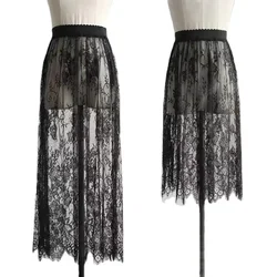 Black White Transparent Sexy Lace Mesh Skirt Elastic High Waist Tulle Mini Skirts Womens Lace Skirt Korean Fashion