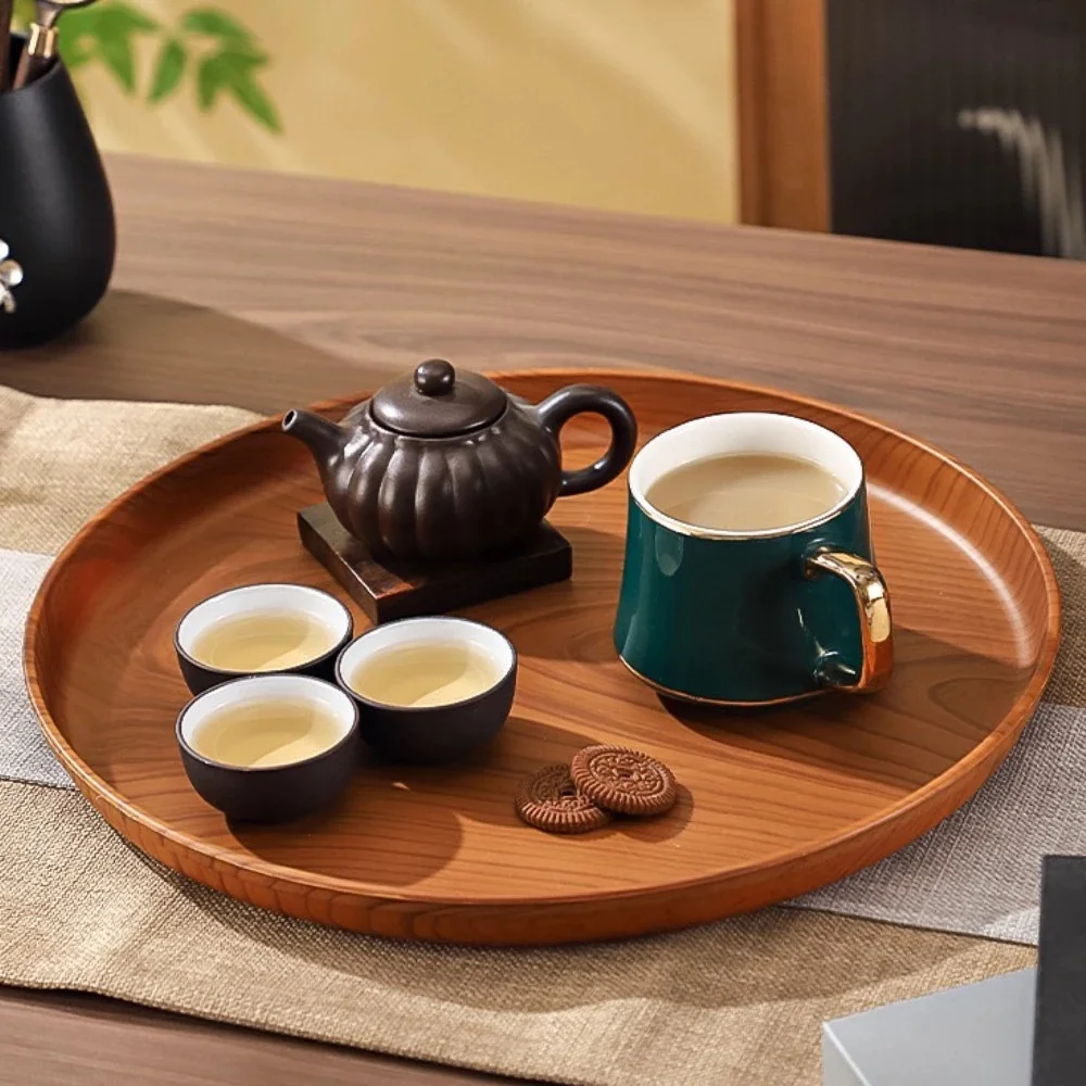 

Walnut Wood-Grain Round Serving Tray-Multi-Purpose Plate For Coffee, Bread, Pastries & Tea Set Storage, Ideal For Tea Ceremonies