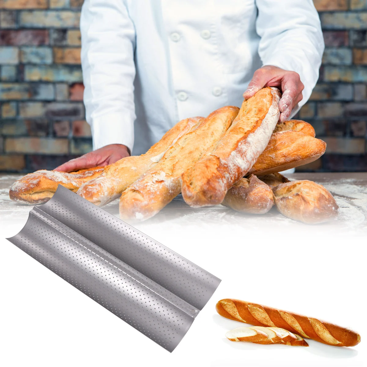 

French Bread Rack Stainless Steel 2 Slot Wavy Baking Tray For Even Heating Kitchen Baking Tool Bread Mold