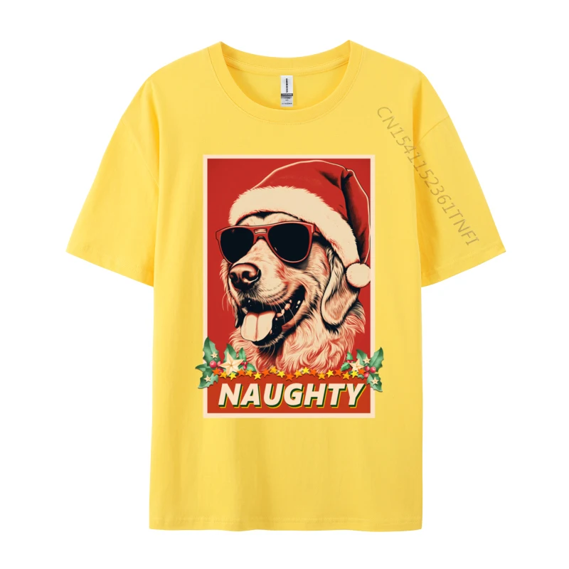 Funny Golden Retriever Christmas Naughty Vintage T-Shirts Black T Shirts Tops T Shirt Brand New Cotton Group Family Men's