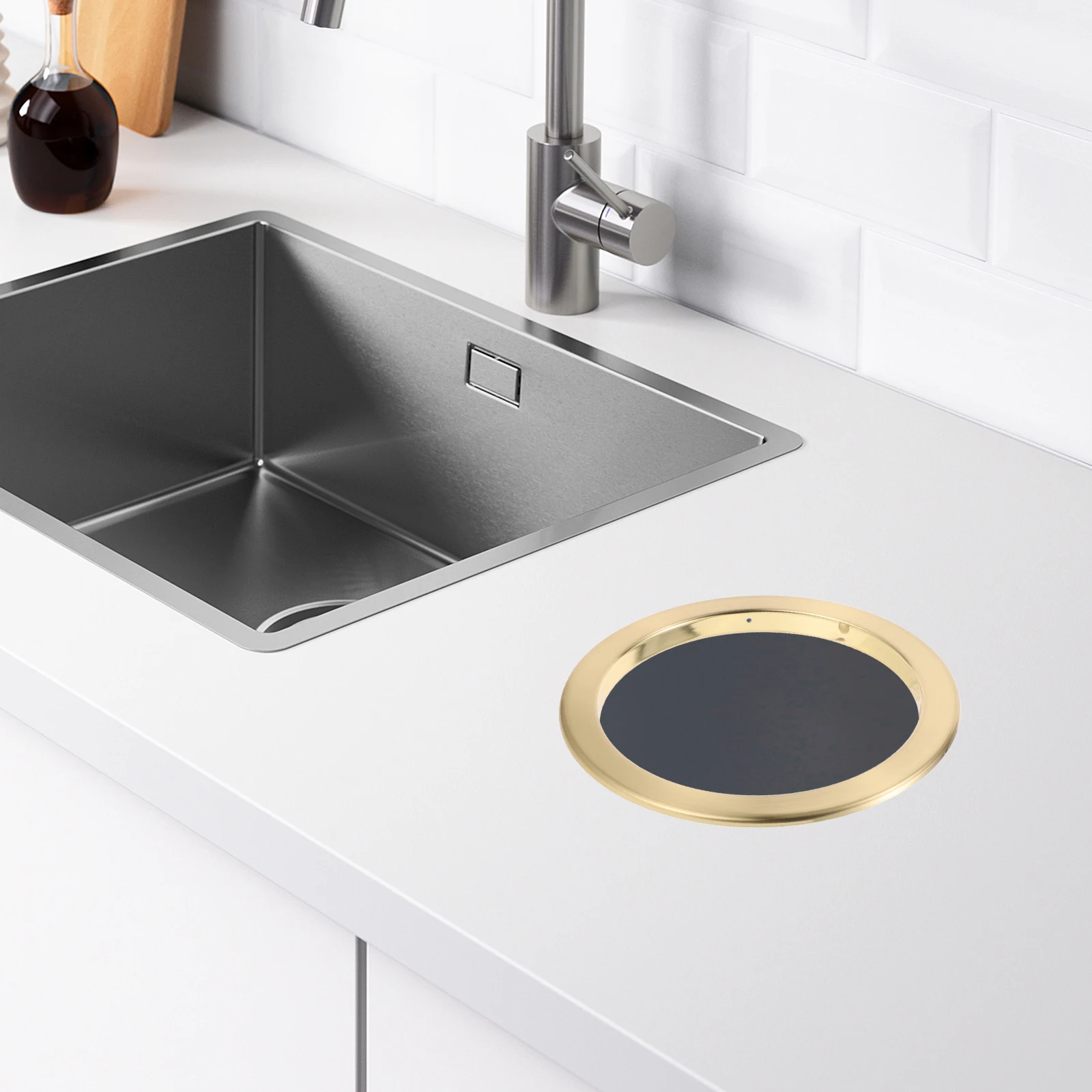 

Stainless Steel Recessed Trash Bin Lid Replacement For Kitchen Bathroom Countertops Embedded Round Garbage Grommet Countertop