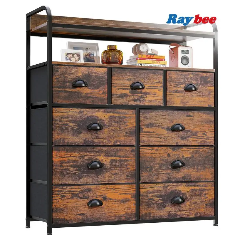 

024 Hot Summer SFurniture Tall Dresser with 9 Drawer Dresser, Fabric Dresser for Closet with Wood Top for Nursery,