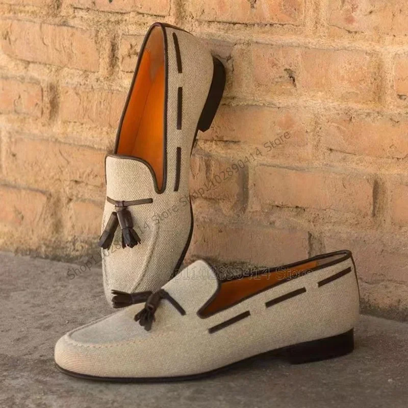 

Tassels Decor Sewing Design Knitted Loafers Fashion Slip On Men Casual Shoes Luxurious Handcraft Party Feast Banquet Men Shoes