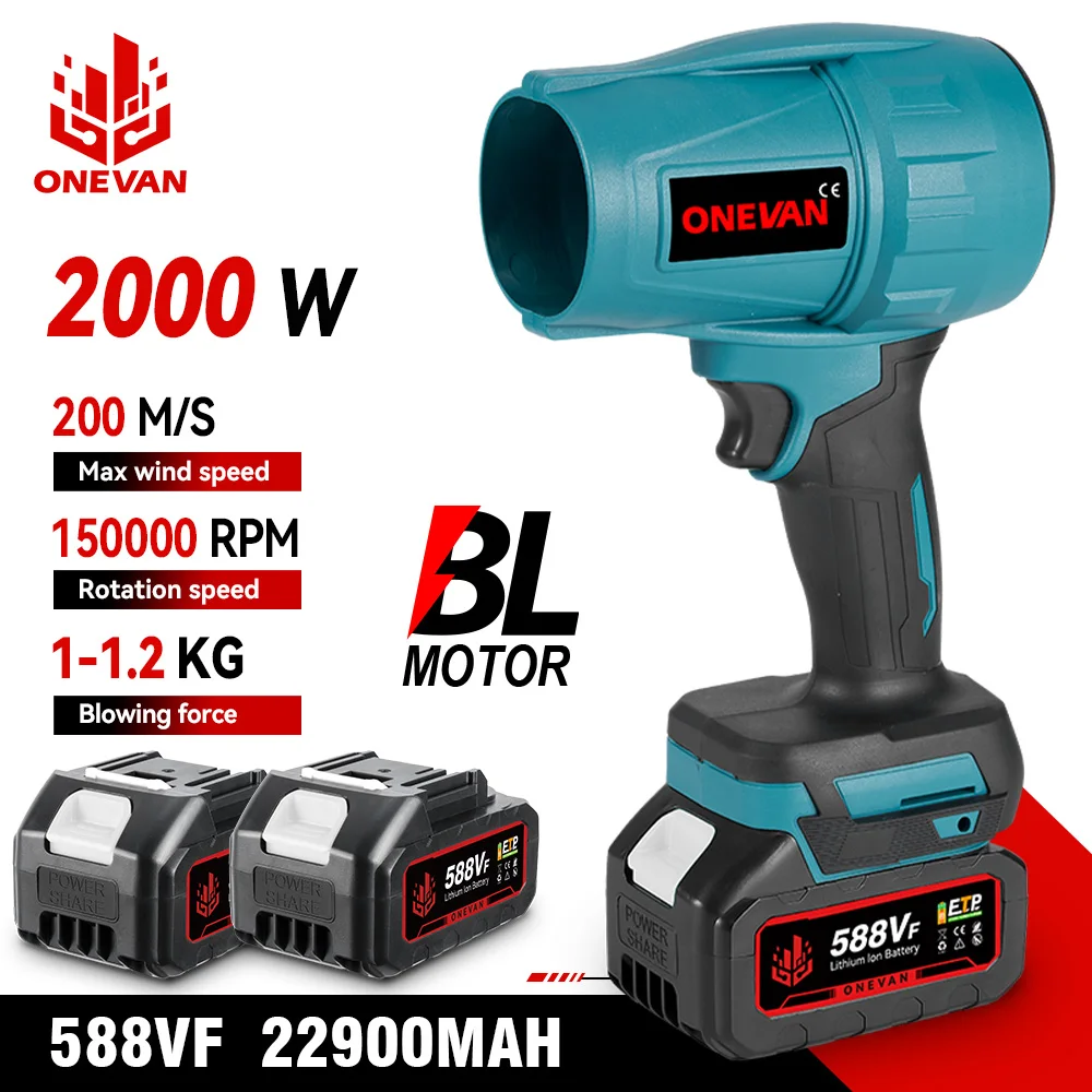 ONEVAN 200M/S Brushless Elettrico Turbo Ventilatore 2000W Cordless Jet Fan Foglia di Neve Polvere Aria Soffiare Strumento per Makita 18V Batteria