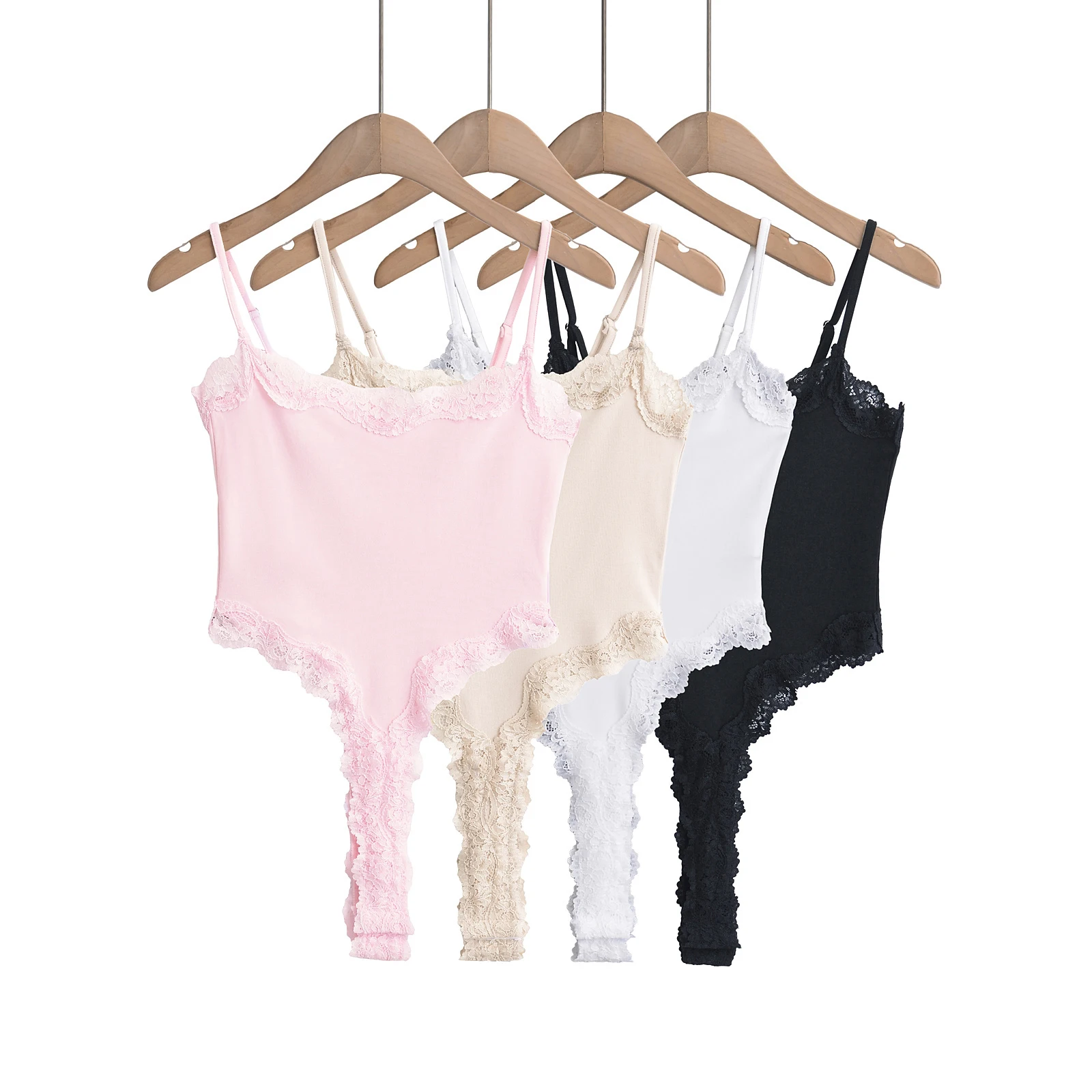 Sexy Bodysuit Tops For Women 2025 Summer Y2k Clothes Lace Panel BodySuits Women Solid Color Cami Bodysuit Backless Lace Top Pink image 3