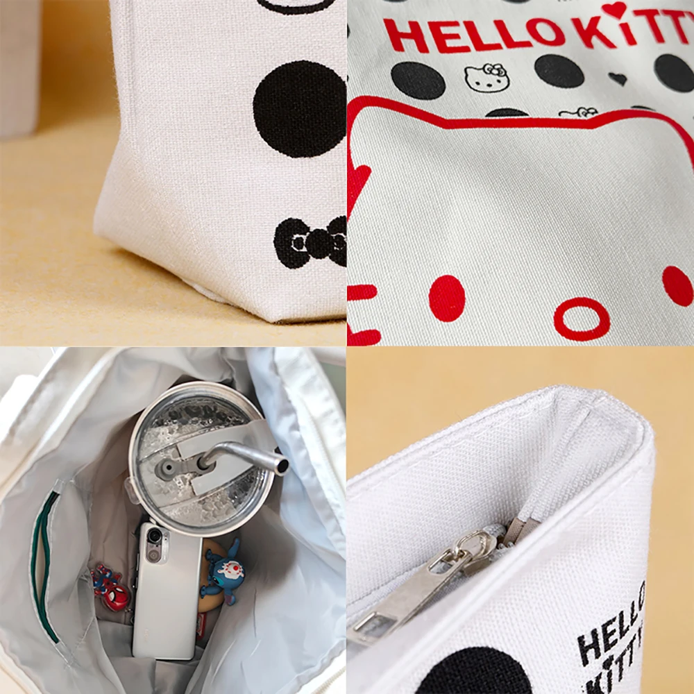 Sanrio Hello Kitty borsa a tracolla in tela Kawaii Cartoon Women Cosmetic Bag Casual LargeCapacity Shopping Handbag Satchel Girl Gift