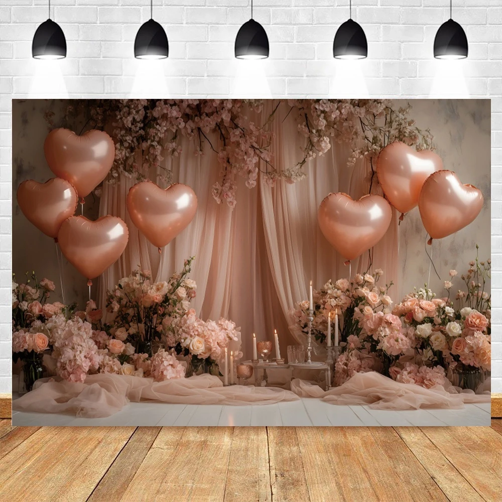 White Pink Floral Valentine\'s Day Photography Backdrop Bridal Shower Engaged Ceremony Photo Background Photoshoot Studio Props