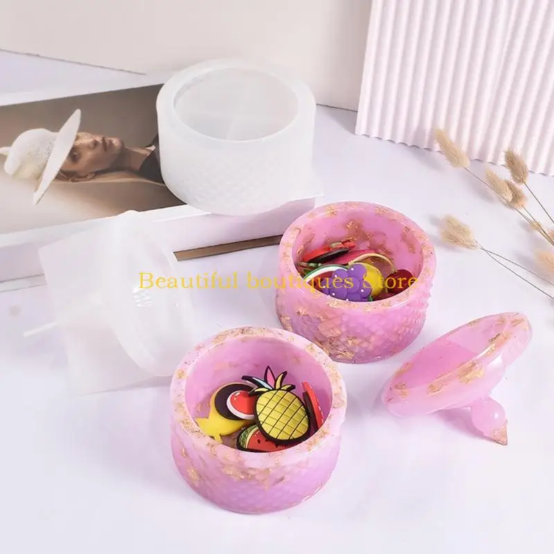 

U4LF Resin Jar Silicone Molds with Lid Rhombic Striped Jewelry Box Silicone Molds for Candle Cup Jewelry Box Home Decoration
