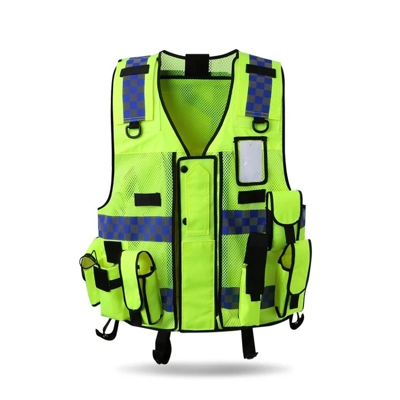 High  Visibility Police Reflective Vest Multi-Pocket Construction Worker Night Running Safety Vest