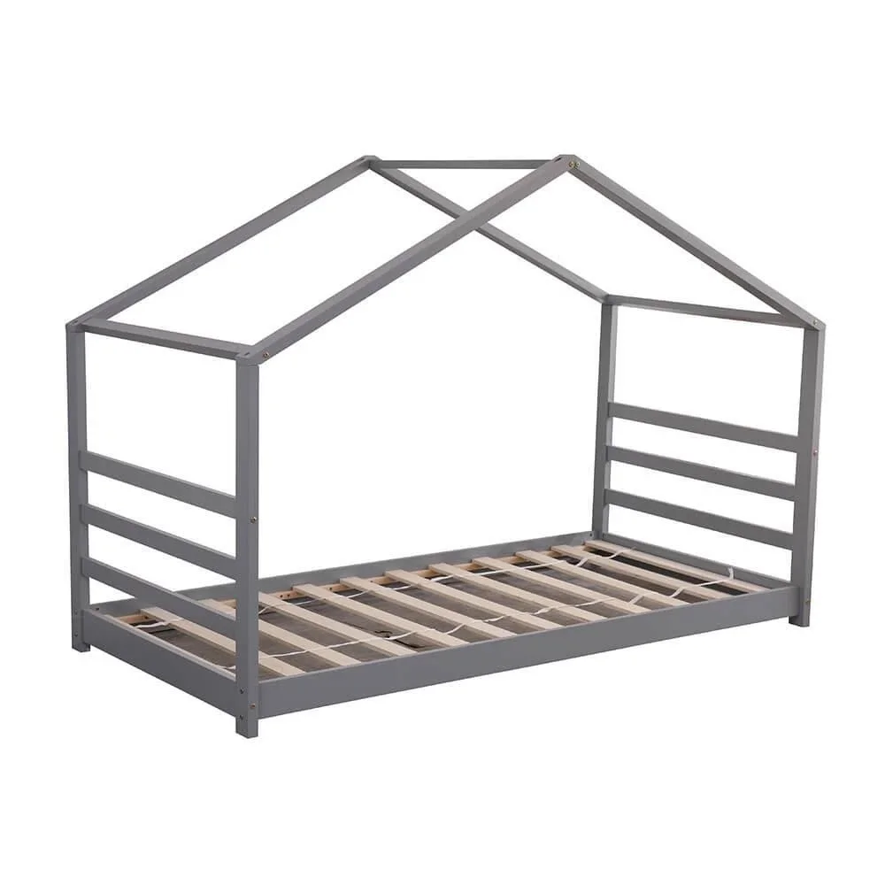Modern 3ft Single Solid Wooden Grey Frame Kids Home Bed In Child Treehouse Toddler Bed Design Style