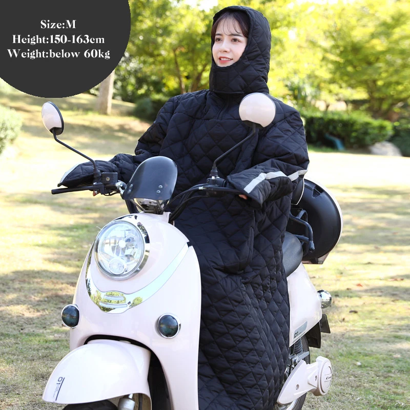 3 In 1 Winter Riding Windshield Quilt Coat Warm Cotton Coverall Hood Motorcycle Rain Wind Cold Protector Knee Scooter Leg Cover